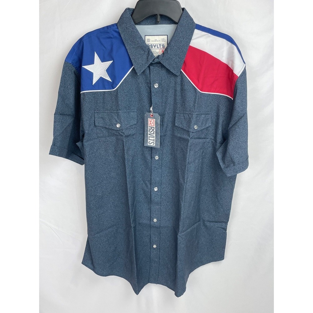 RSVLTS Men 2XL Stars at Night USA Roper Blue Short Sleeve Pearl Snap Shirt